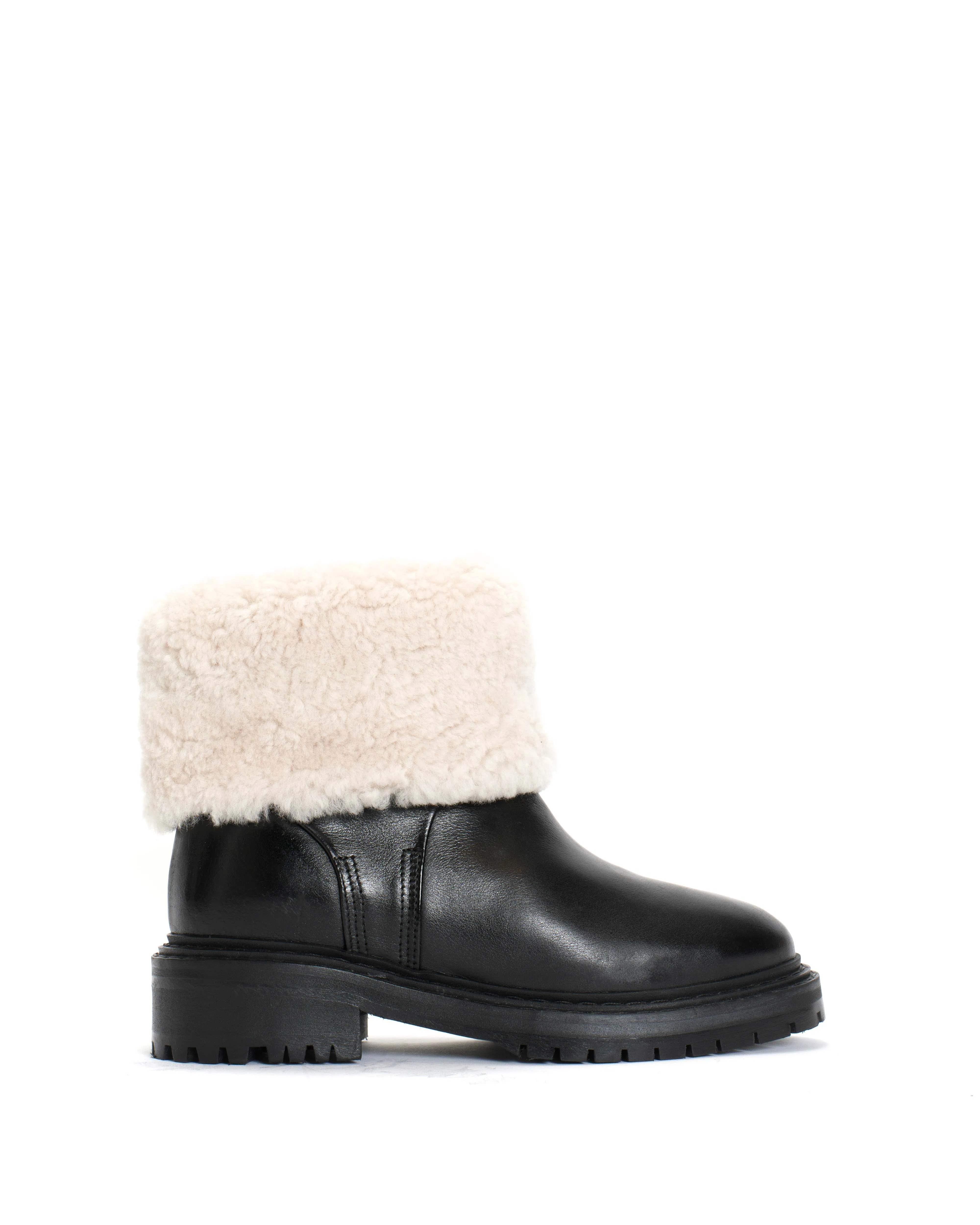 kallie lamb fur Calf nappa Black