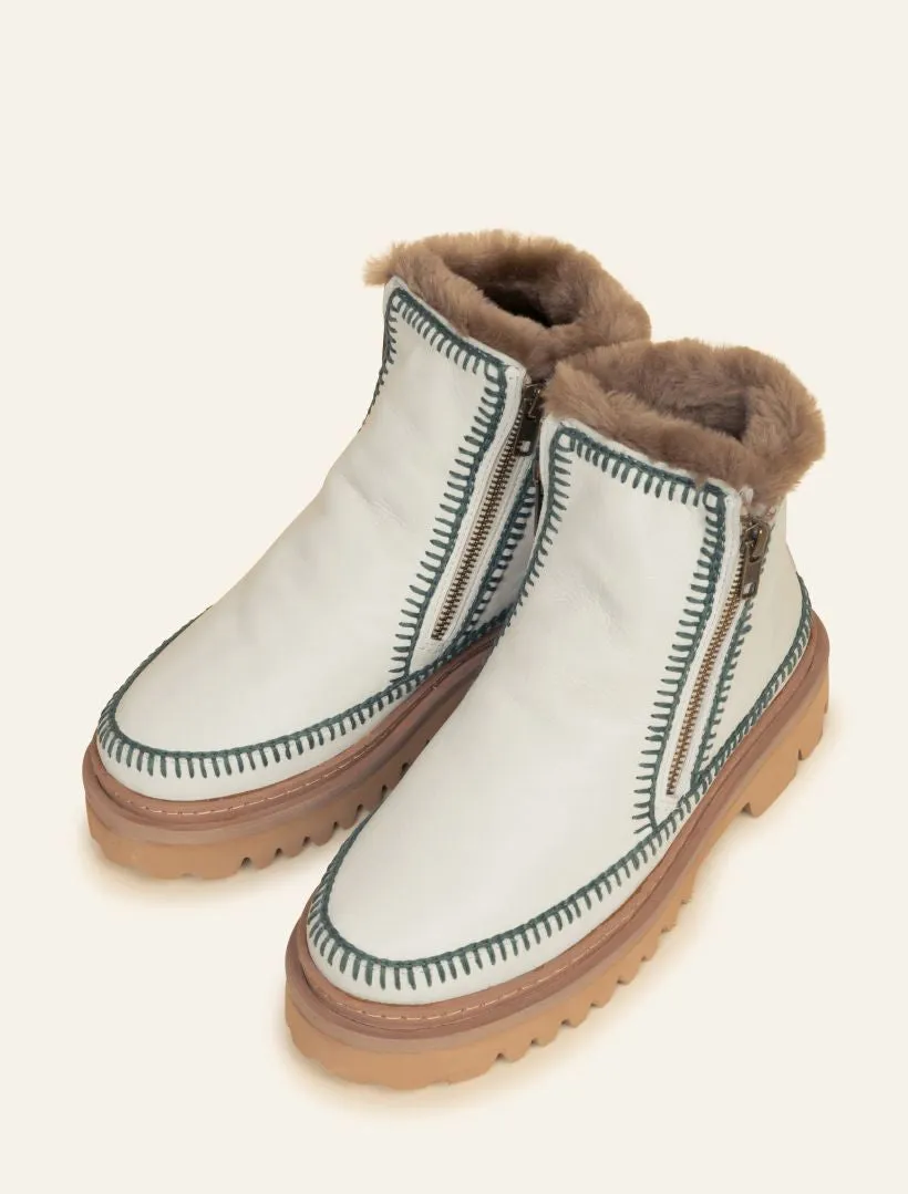 Setsu 3.0. Crochet Ankle Boot White Leather Sage